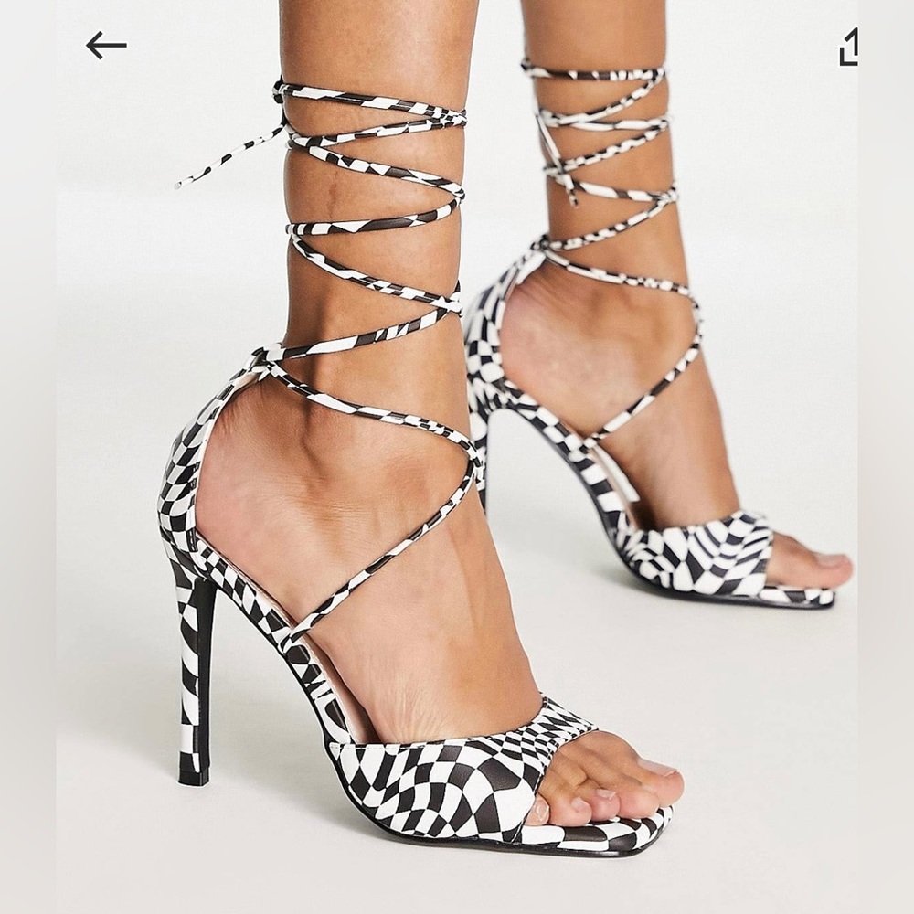 Stylish Black and White Strappy Heels
